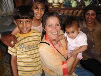 Pastor Karen Dunham with local Palestinian children