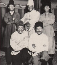 In costume for The Magic Act segment of Hellzapoppin', circa 1940. Left to right (standing): JimmySherman, Billy Williams, Ira Williams; (kneeling): Edward Jackson, Howard Daniel. (Courtesy Peter Grendysa)