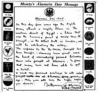 Figure 7.9. Monty's Alamein message, on the fourth anniversary of
a turning point in the Second World War. Source: Daily Graphic,
October 23, 1946