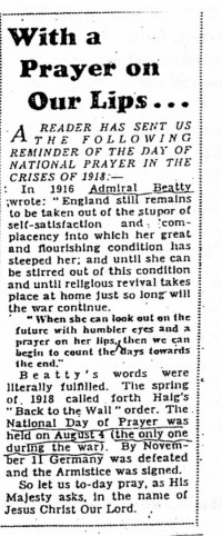 Figure 7.11. Suporting the King's call to prayer during WW2.
Source: Daily Express, 1944
